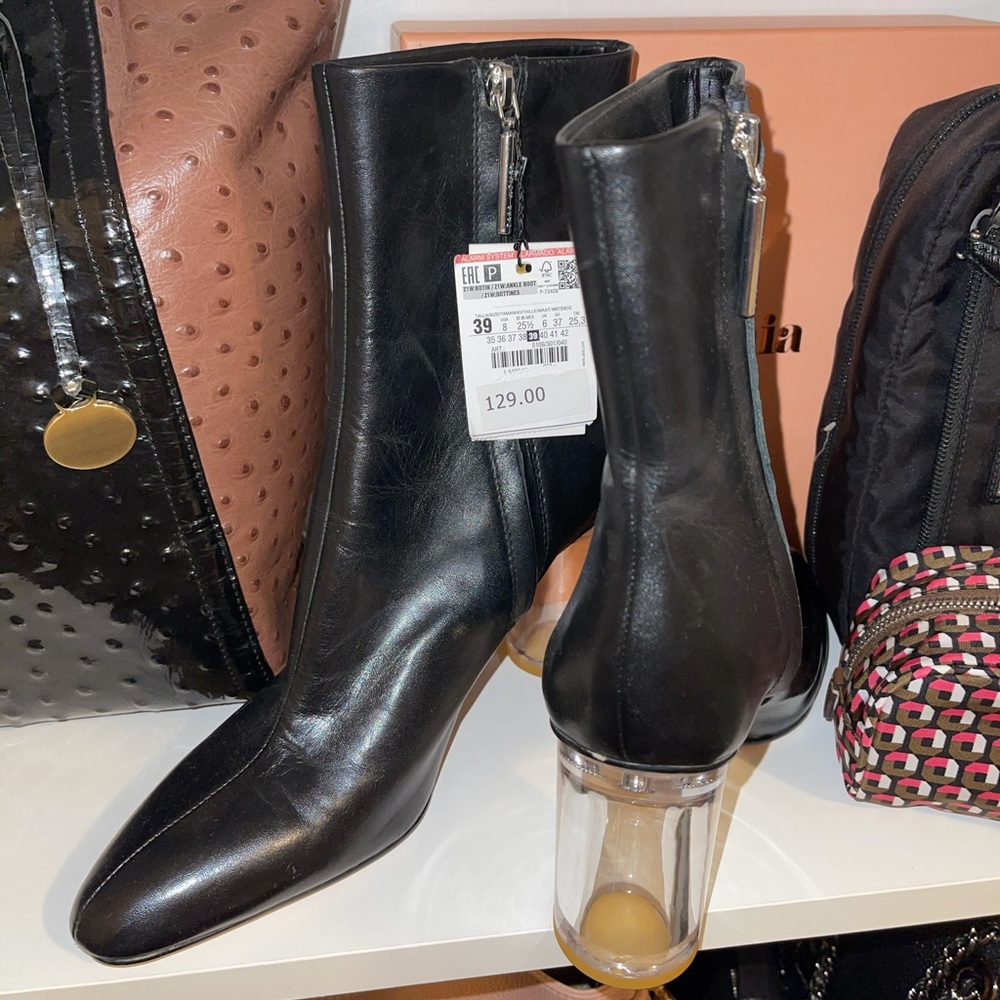 Zara leather booties with acrylic heel